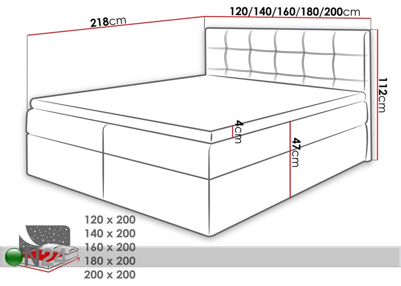 Pesukastiga kontinentaalvoodi 120x200 cm suurendatud