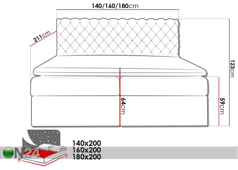 Pesukastiga kontinentaalvoodi 140x200 cm suurendatud