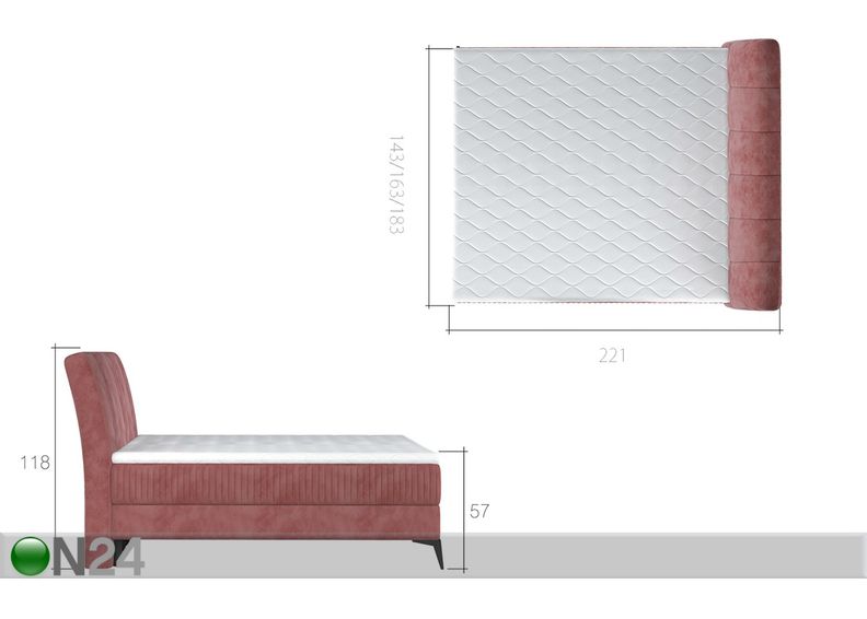 Pesukastiga kontinentaalvoodi 140x200 cm suurendatud