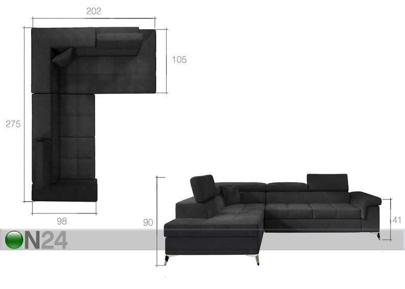 Pesukastiga nurgadiivanvoodi suurendatud