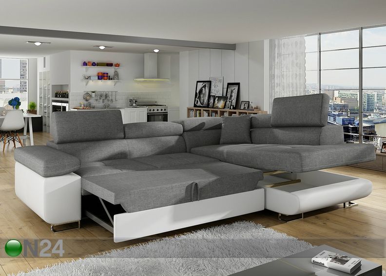 Pesukastiga nurgadiivanvoodi suurendatud