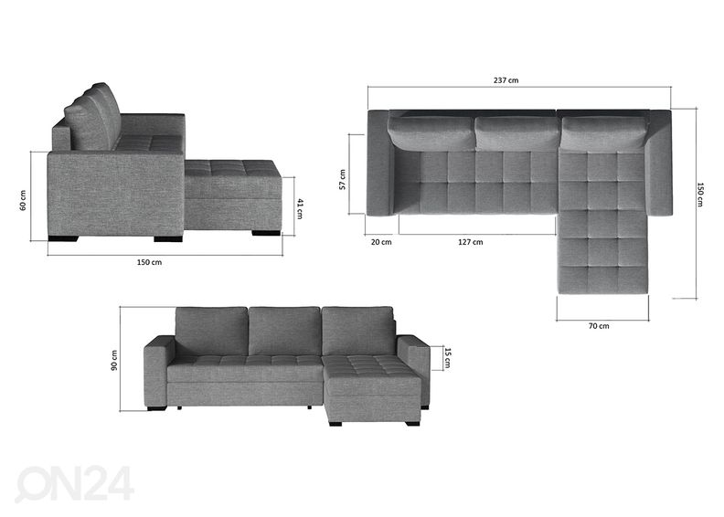 Pesukastiga nurgadiivanvoodi suurendatud
