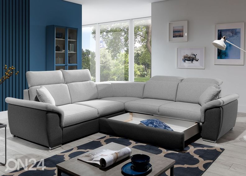 Pesukastiga nurgadiivanvoodi suurendatud