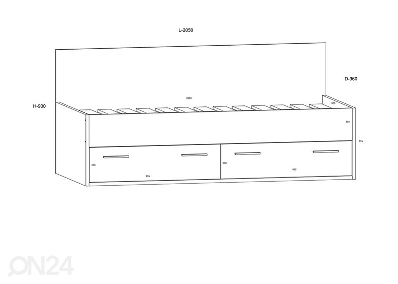 Pesukastiga voodi 90x200 cm suurendatud
