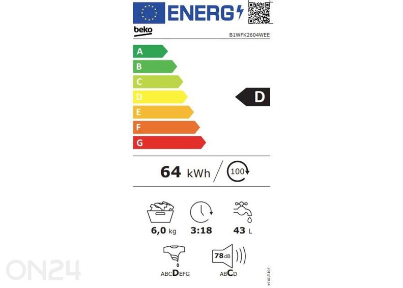 Pesumasin Beko B1WFK2604WEE suurendatud