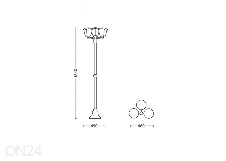 Philips Creek postvalgusti 3x E27 must suurendatud