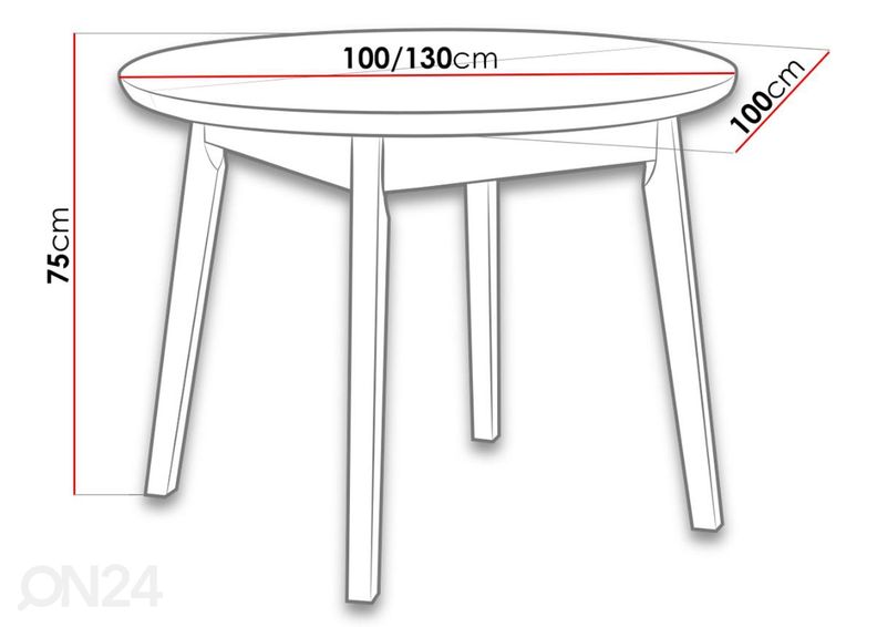 Pikendatav söögilaud 100-130x100 cm + 4 tooli suurendatud