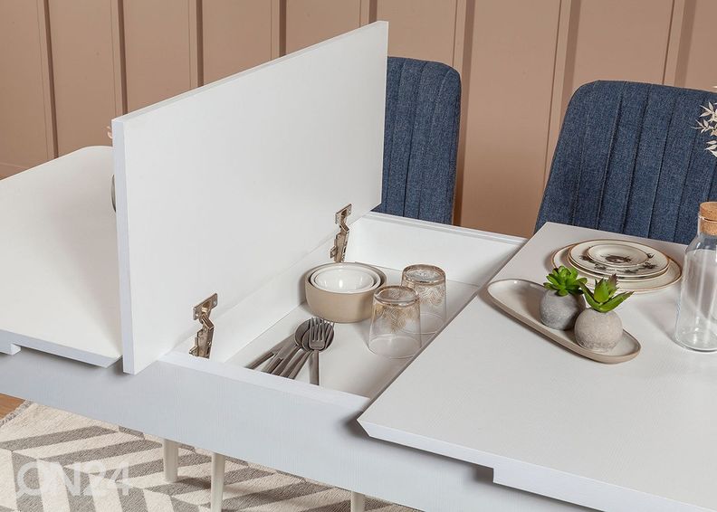 Pikendatav söögilaud 80x130-165 cm + 2 tooli+2 pinki suurendatud