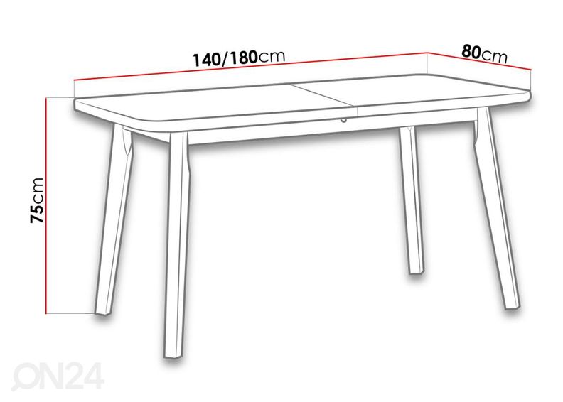 Pikendatav söögilaud 80x140-180 cm + 6 tooli suurendatud