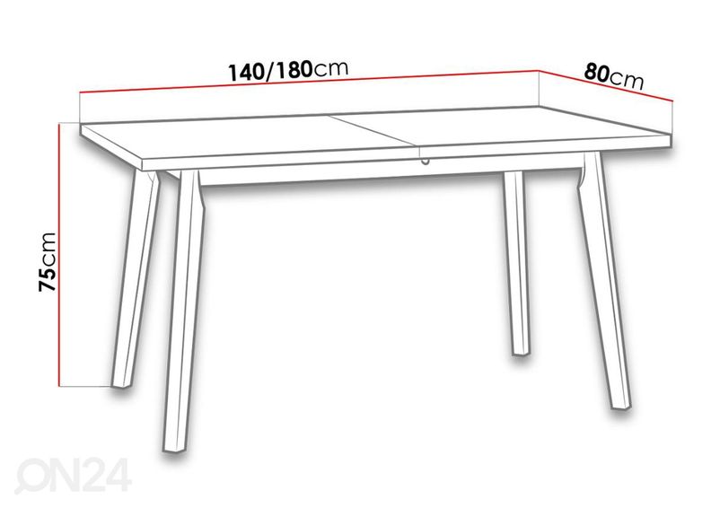 Pikendatav söögilaud 80x140-180 cm + 6 tooli suurendatud