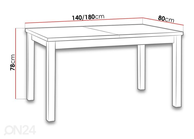 Pikendatav söögilaud 80x140-180 cm + 6 tooli suurendatud
