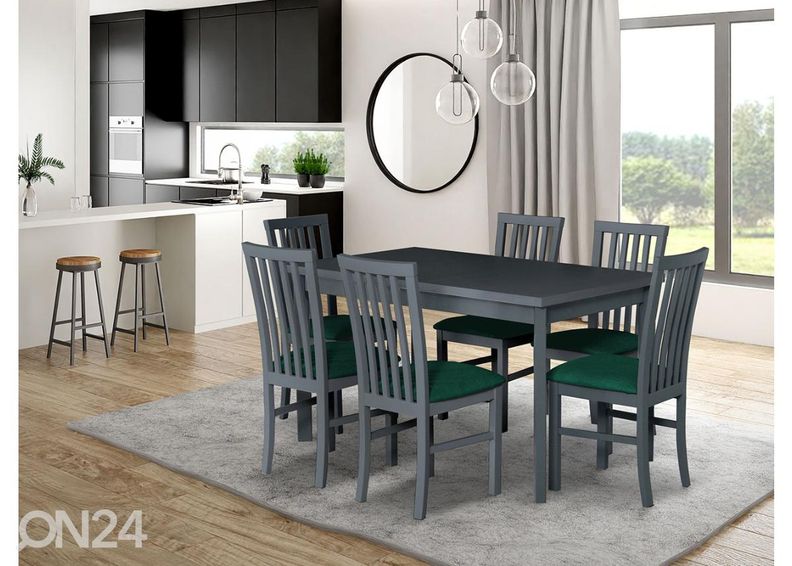 Pikendatav söögilaud 80x140-180 cm + 6 tooli suurendatud