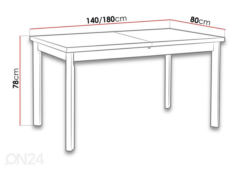 Pikendatav söögilaud 80x140-180 cm + 6 tooli suurendatud