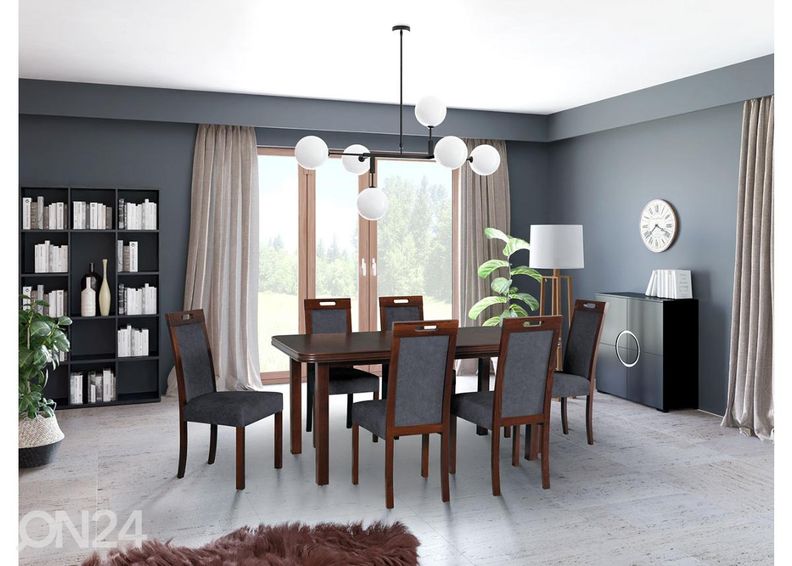 Pikendatav söögilaud 90x160-200 cm + 6 tooli suurendatud