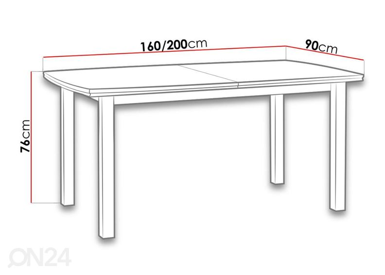 Pikendatav söögilaud 90x160-200 cm + 6 tooli suurendatud