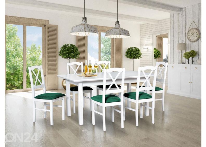 Pikendatav söögilaud 90x160-240 cm + 6 tooli suurendatud
