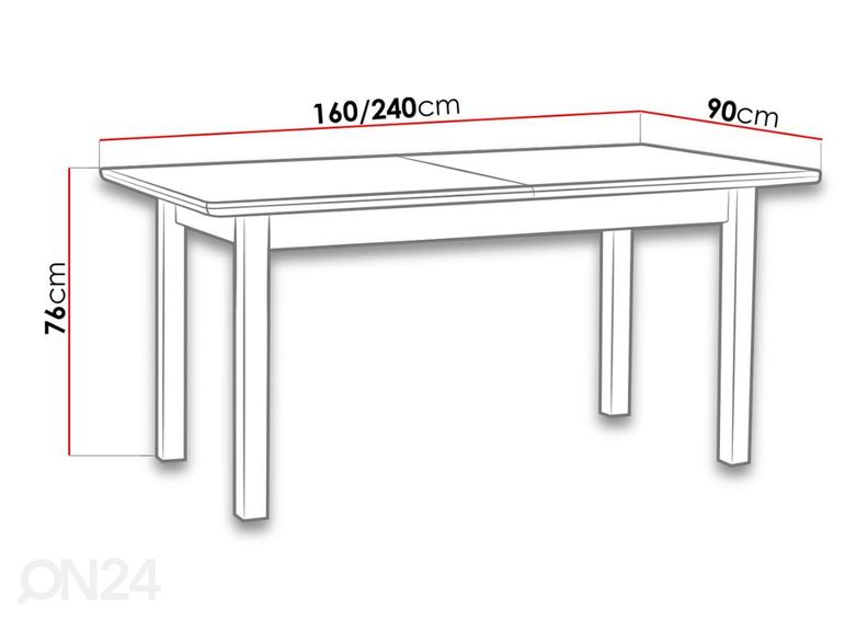 Pikendatav söögilaud 90x160-240 cm + 6 tooli suurendatud