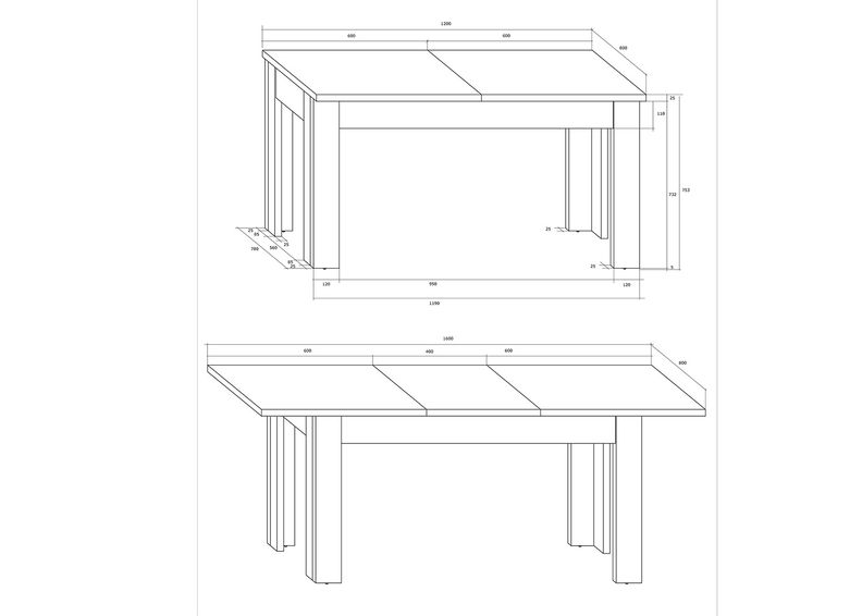 Pikendatav söögilaud Cobhy 120-160x80 cm suurendatud