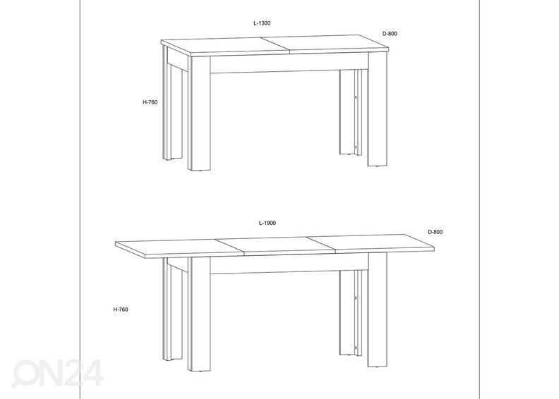 Pikendatav söögilaud Goleen 130-190x80 cm suurendatud