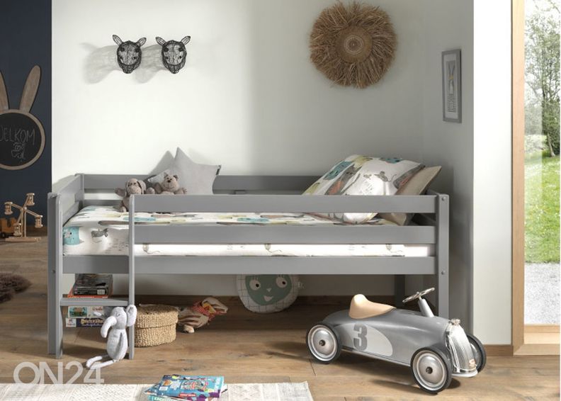 Poolkõrge lastevoodi Pino 90x200 cm, hall suurendatud