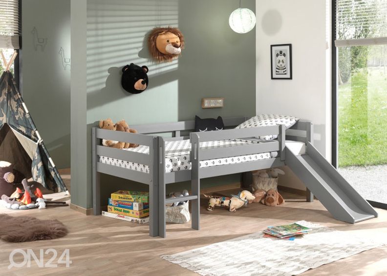 Poolkõrge lastevoodi Pino 90x200 cm, hall suurendatud