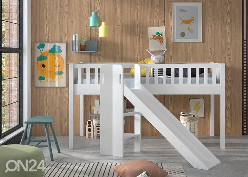 Poolkõrge voodi liumäega Scott 90x200 cm, valge suurendatud