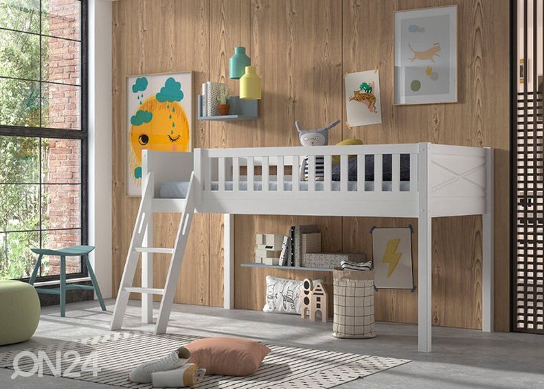 Poolkõrge voodi Scott 90x200 cm, valge suurendatud