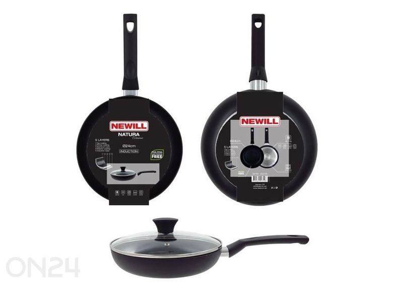 Praepann Black Ceramic Ø 24 cm + pannikaitse, klaasist kaanega, keraamiline ja induktsioon suurendatud
