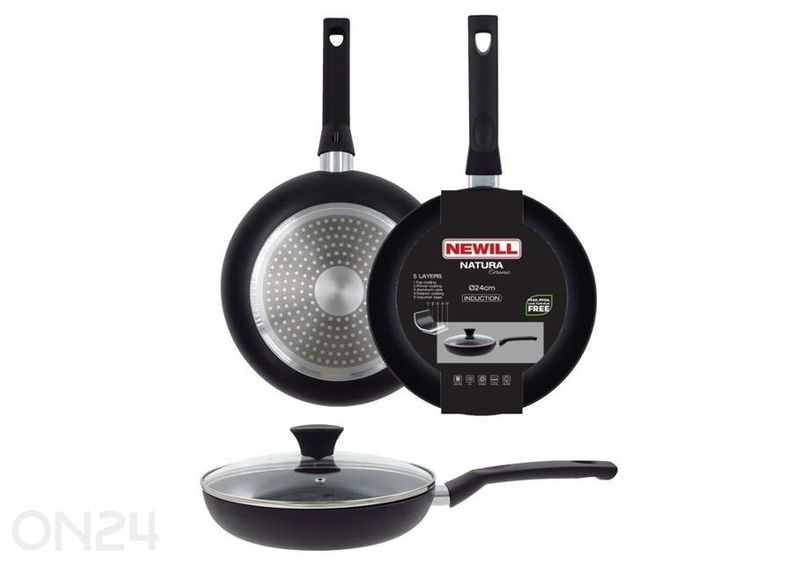 Praepann Black Ceramic Ø 24 cm + pannikaitse, klaasist kaanega, keraamiline ja induktsioon suurendatud
