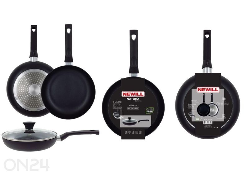 Praepann Black Ceramic Ø 24 cm + pannikaitse, klaasist kaanega, keraamiline ja induktsioon suurendatud