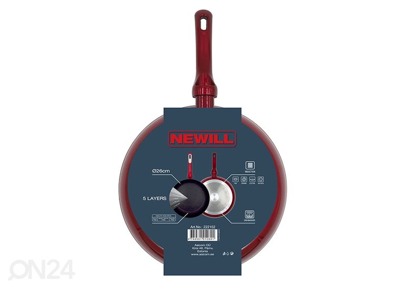 Praepann Newill Cosmo Ø 26 cm + pannikaitse, induktsioon suurendatud