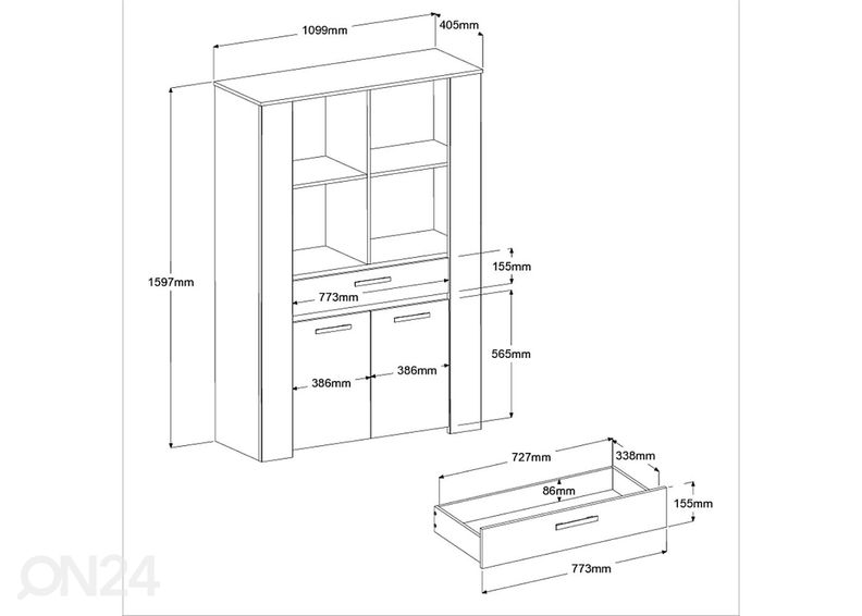 Puhvetkapp Helma 110 cm suurendatud