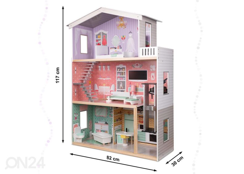 Puidust nukumaja + mööbel pastell 114 cm suurendatud