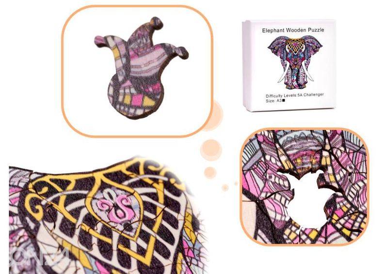 Puidust pusle Elevant 27x29 cm suurendatud