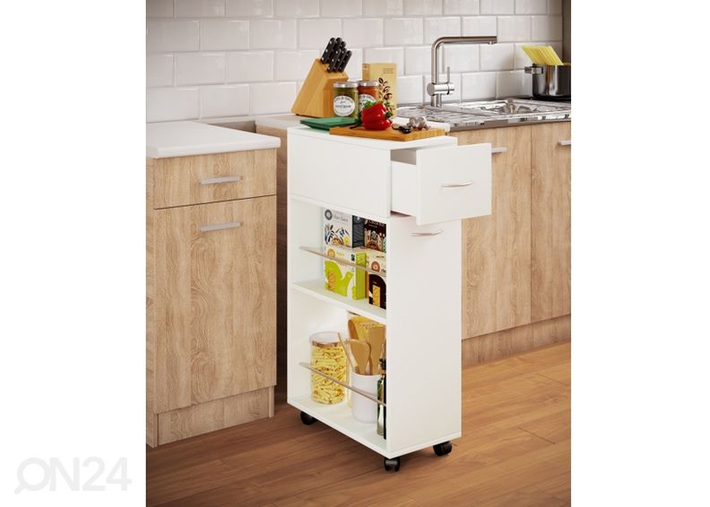 Ratastel köögiriiul Tusal sahtliga 25 cm suurendatud