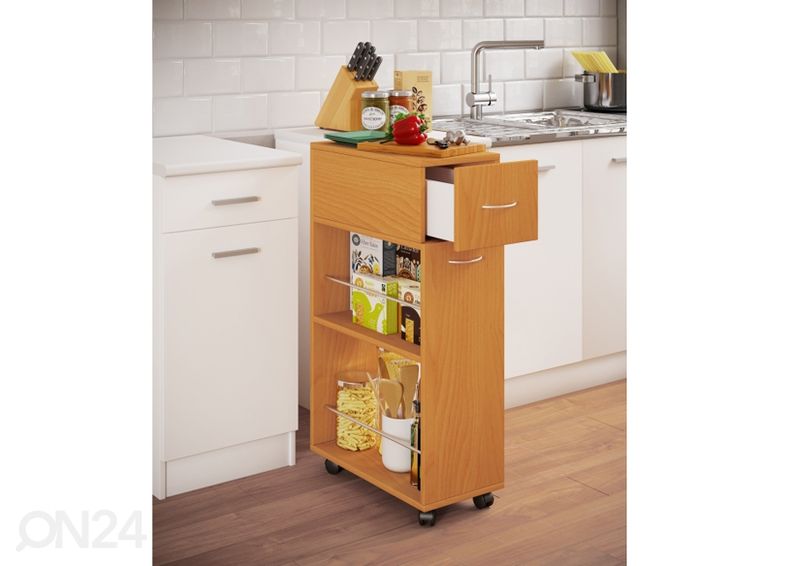 Ratastel köögiriiul Tusal sahtliga 25 cm suurendatud