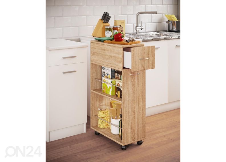 Ratastel köögiriiul Tusal sahtliga 25 cm suurendatud