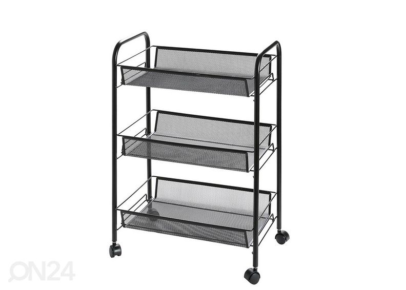 Ratastel metallist riiul, must suurendatud