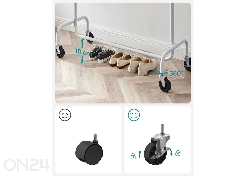 Ratastel riidestange, valge suurendatud