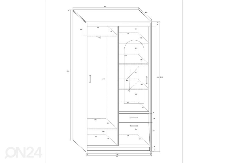 Riidekapp 100 cm suurendatud