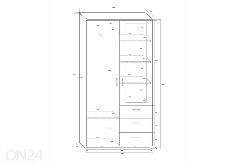 Riidekapp 100x44 cm suurendatud