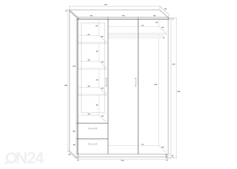 Riidekapp 120 cm suurendatud