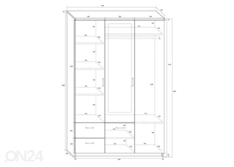 Riidekapp 120 cm suurendatud