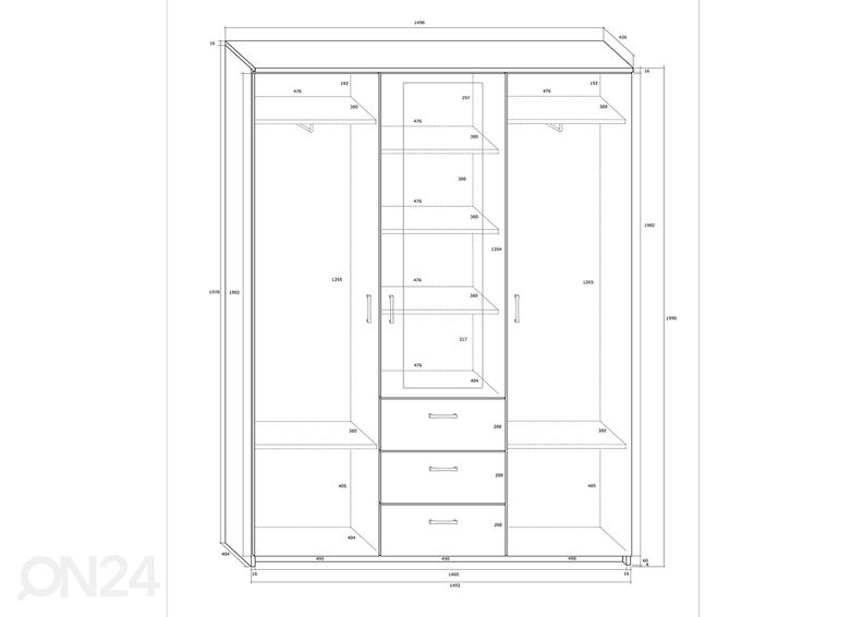 Riidekapp 150x44 cm suurendatud