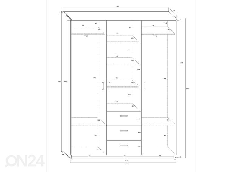 Riidekapp 150x44 cm suurendatud