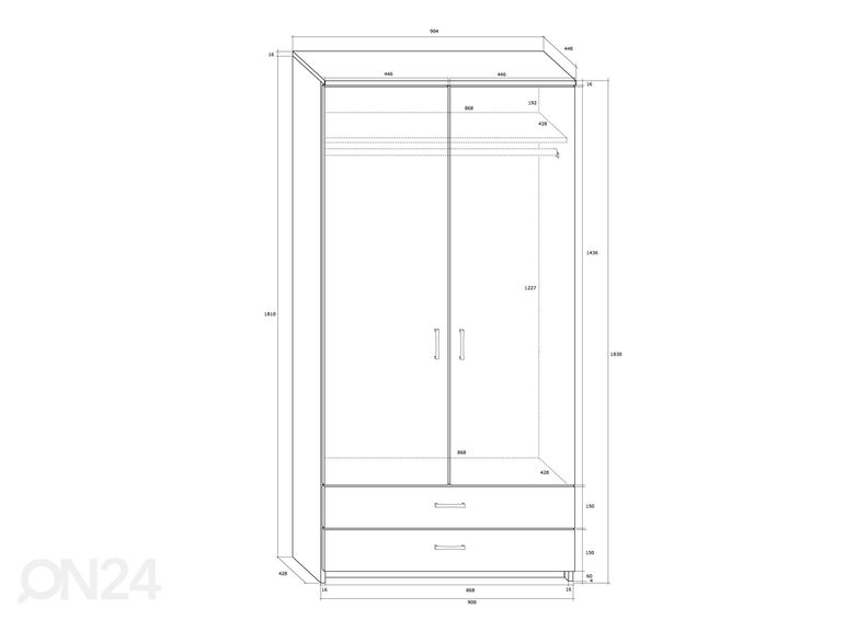 Riidekapp 90 cm suurendatud