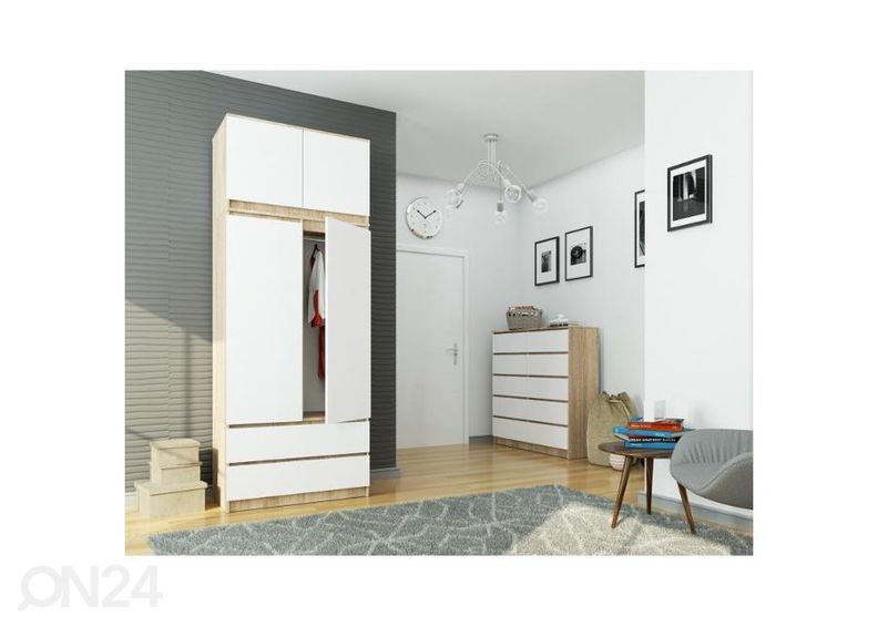 Riidekapp 90 cm, sonoma/valge suurendatud