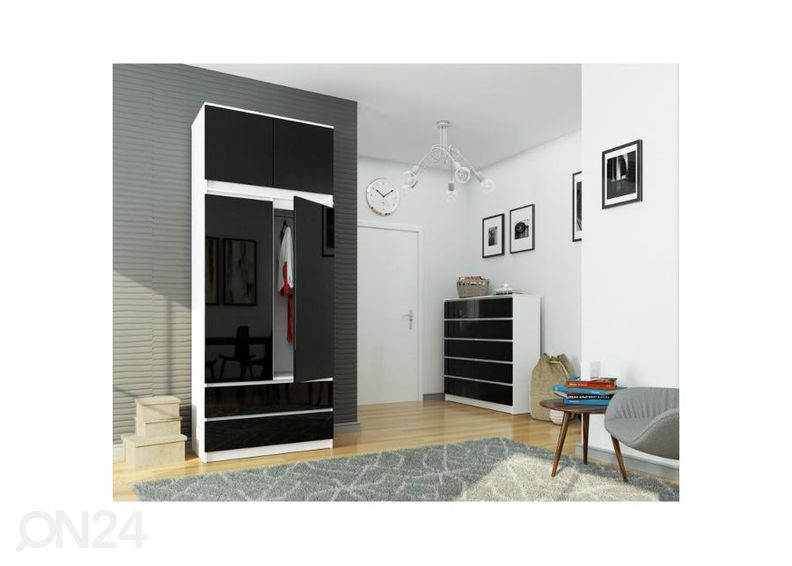 Riidekapp 90 cm, valge/läikiv must suurendatud