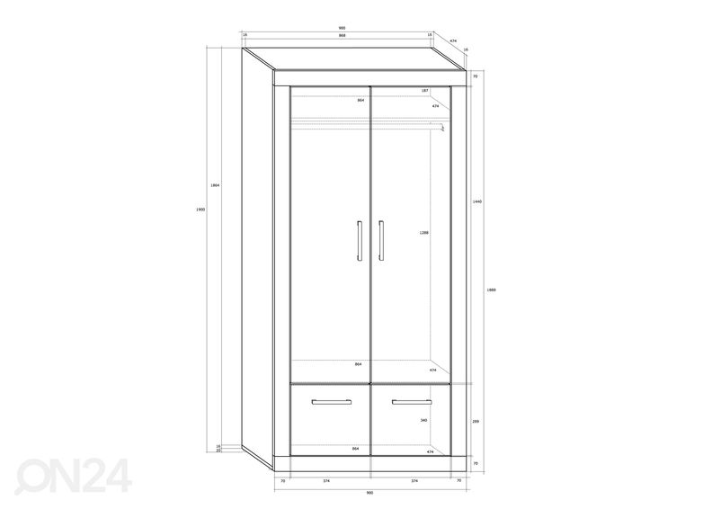 Riidekapp Bally 90 cm suurendatud