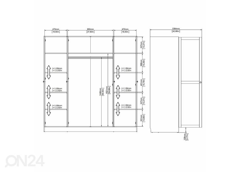 Riidekapp Billund 4, 195 cm valge suurendatud